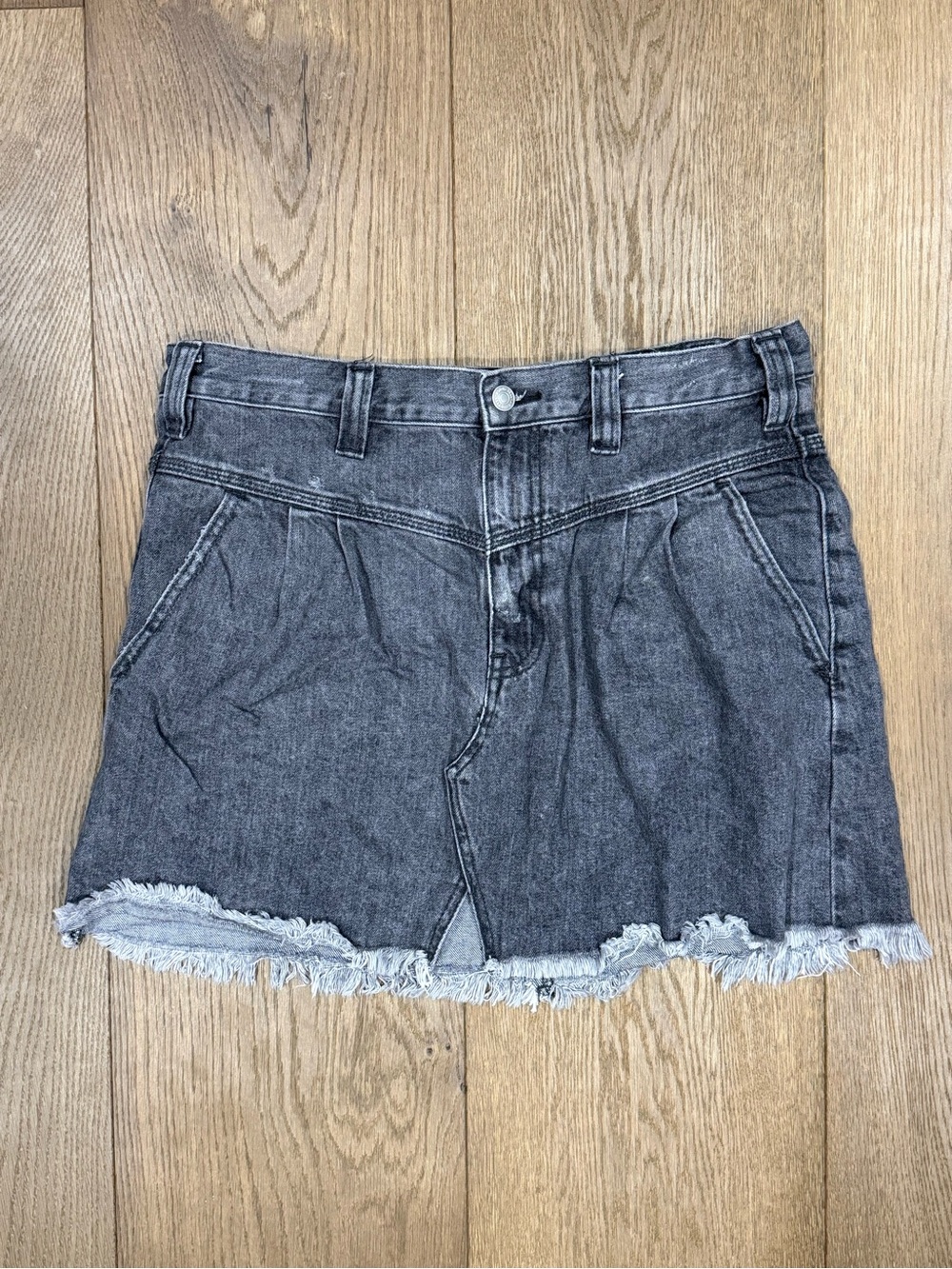Free People We The Free Sidecar Denim Mini Skirt Sanded Black Frayed Raw Hem